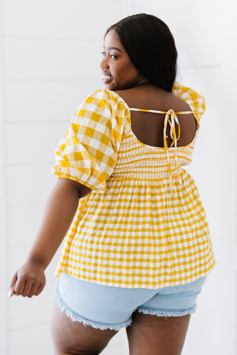 Mittoshop Sunny Meadow Full Size Run Gingham Babydoll Top