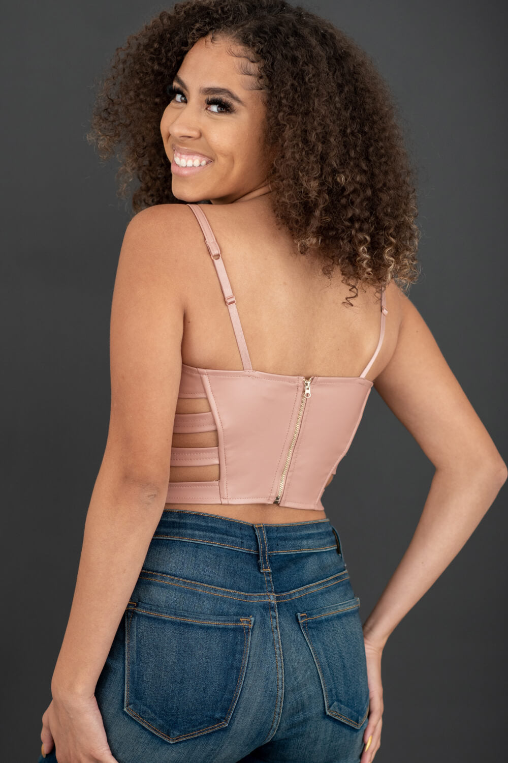 SHOPIRISBASIC Ready to Go Faux Leather Strappy Bustier Crop Top
