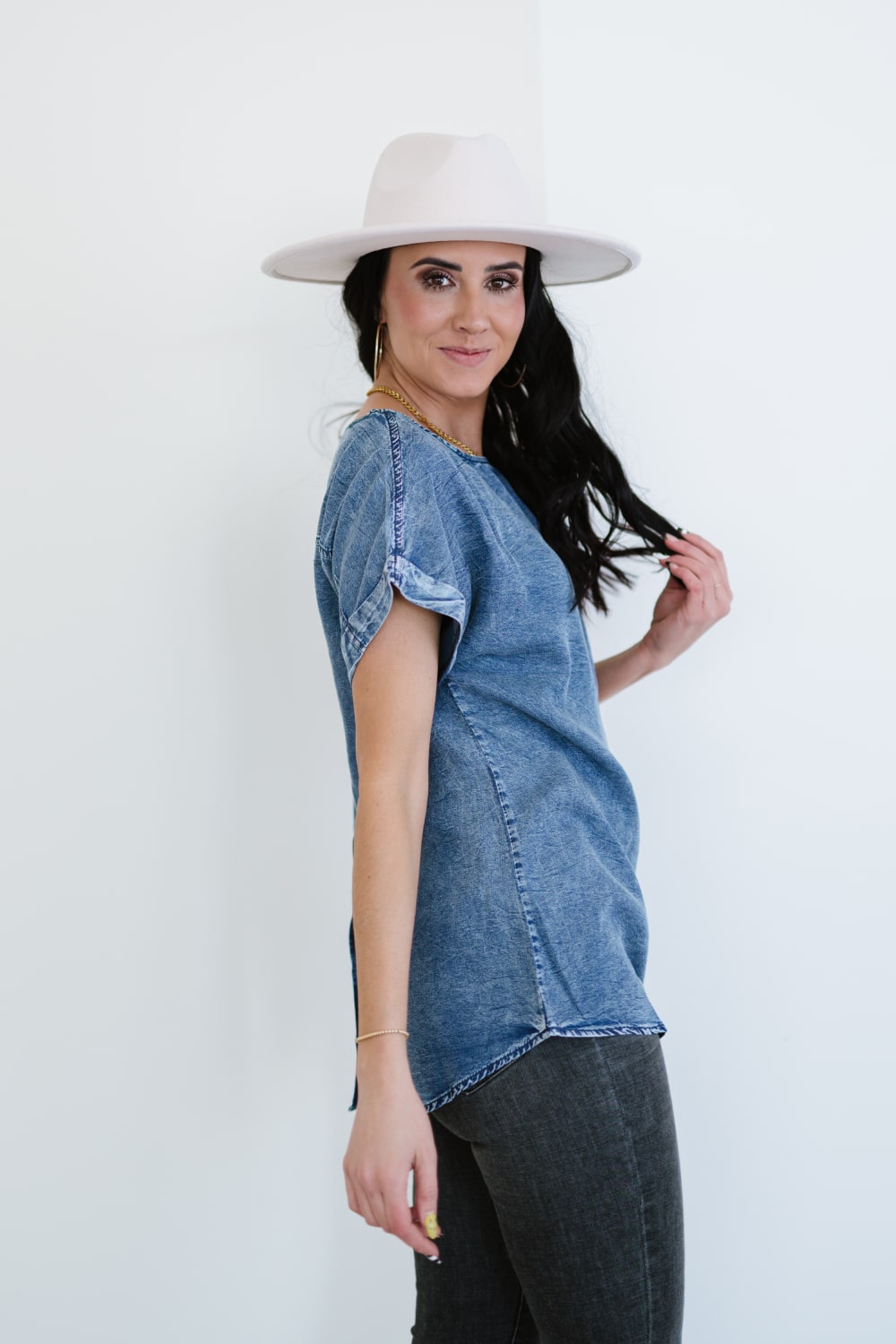 Doe & Rae Take Me There Denim Top