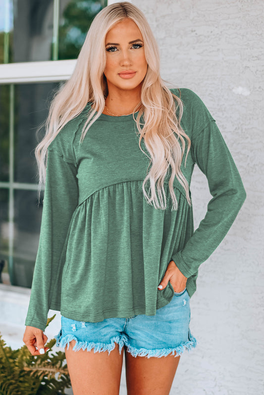 Round Neck Raglan Sleeve Babydoll Top