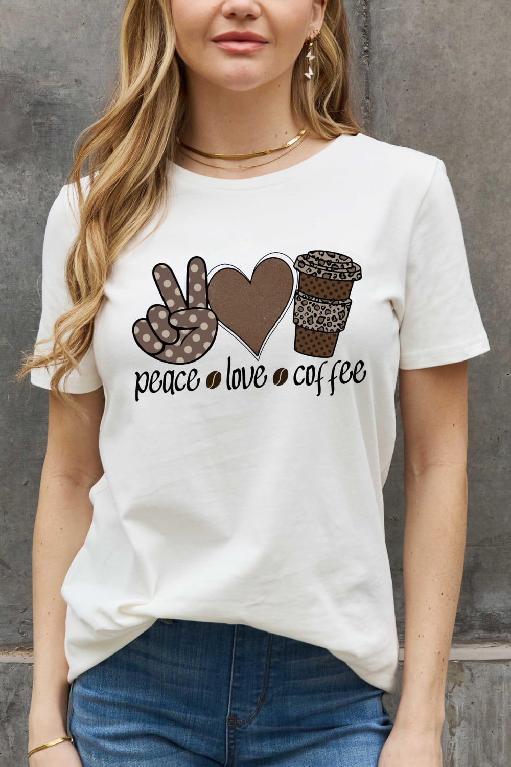 Simply Love Full Size PEACE  LOVE  COFFEE Graphic Cotton Tee