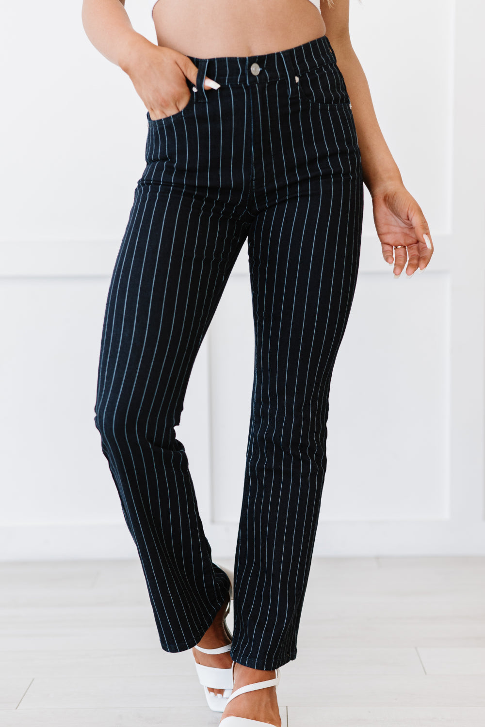 Kancan Peyton Pinstripe Petite Bootcut Jeans