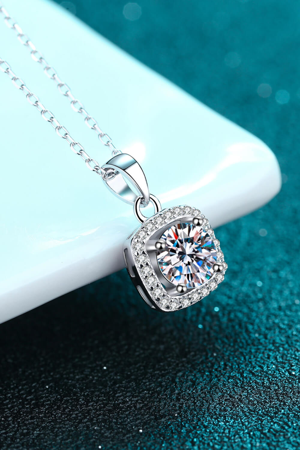 Moissanite Square Pendant Chain Necklace