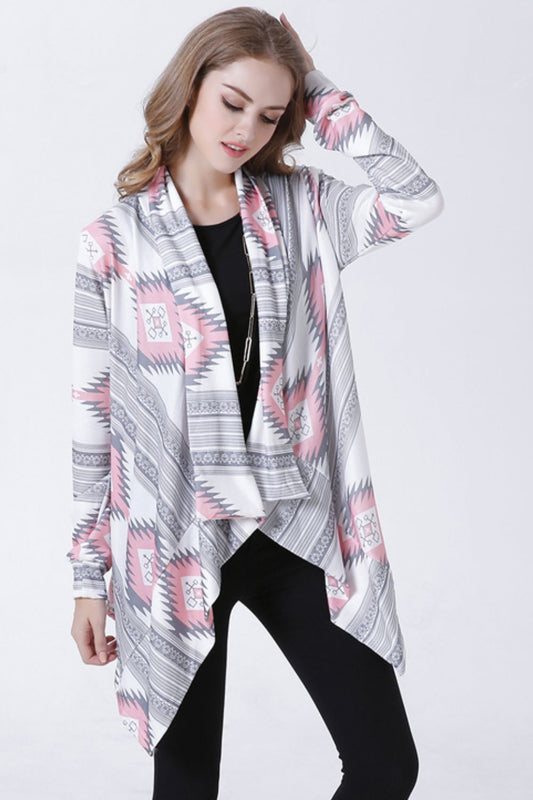 Geometric Open Front Handkerchief Hem Cardigan