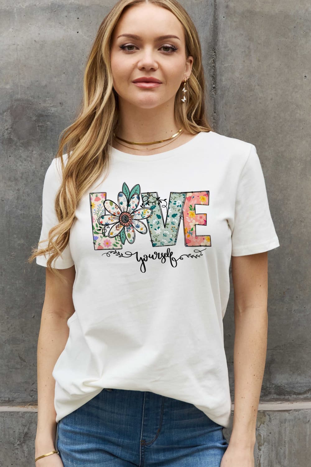 Simply Love Full Size LOVE YOURSELF Graphic Cotton Tee