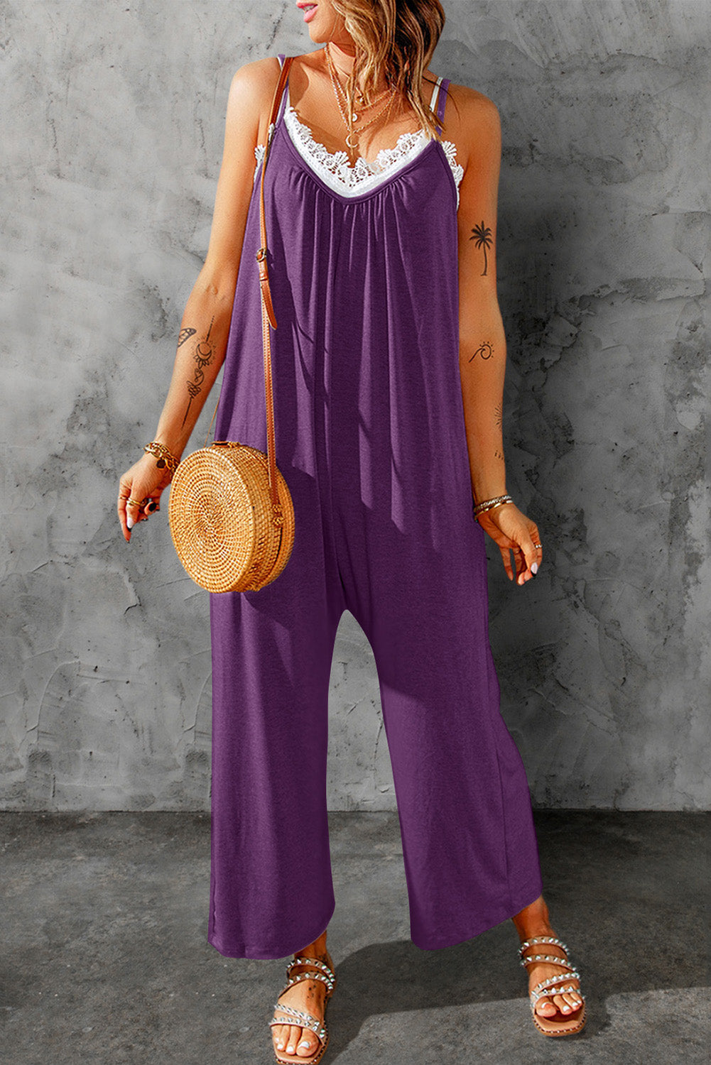 Full Size Spaghetti Strap Wide Leg Jumpsuit