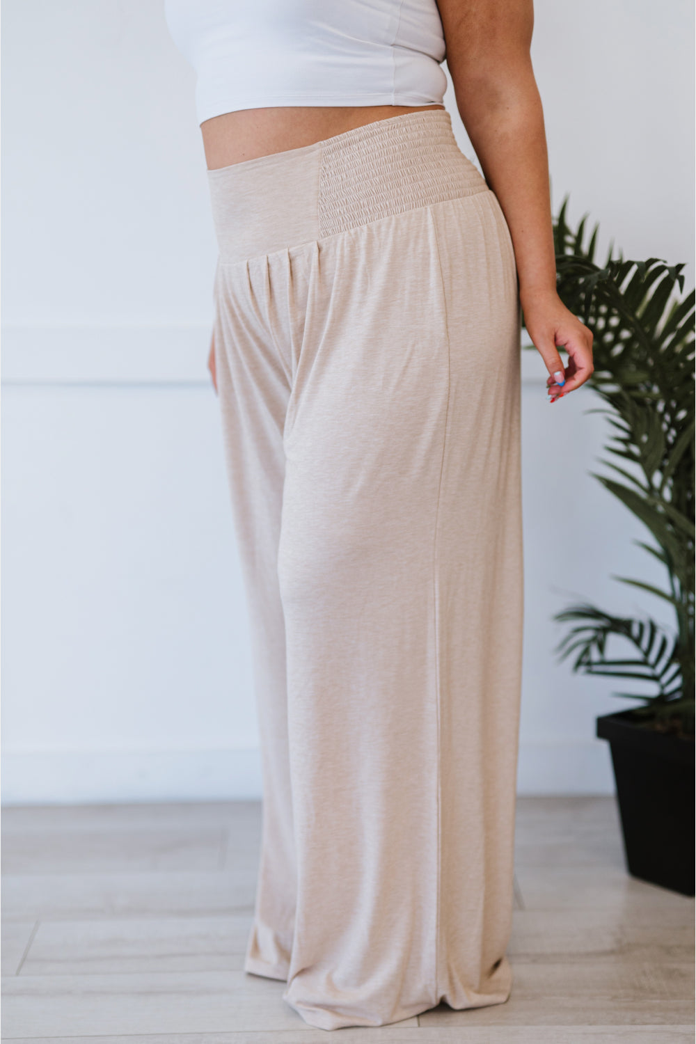 Zenana Easy Breezy Full Size Palazzo Pants in Beige