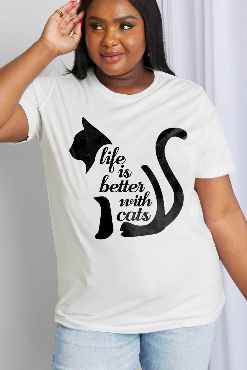 Simply Love Full Size LIFE IS BETTER WITH CATS Graphic Cotton Tee