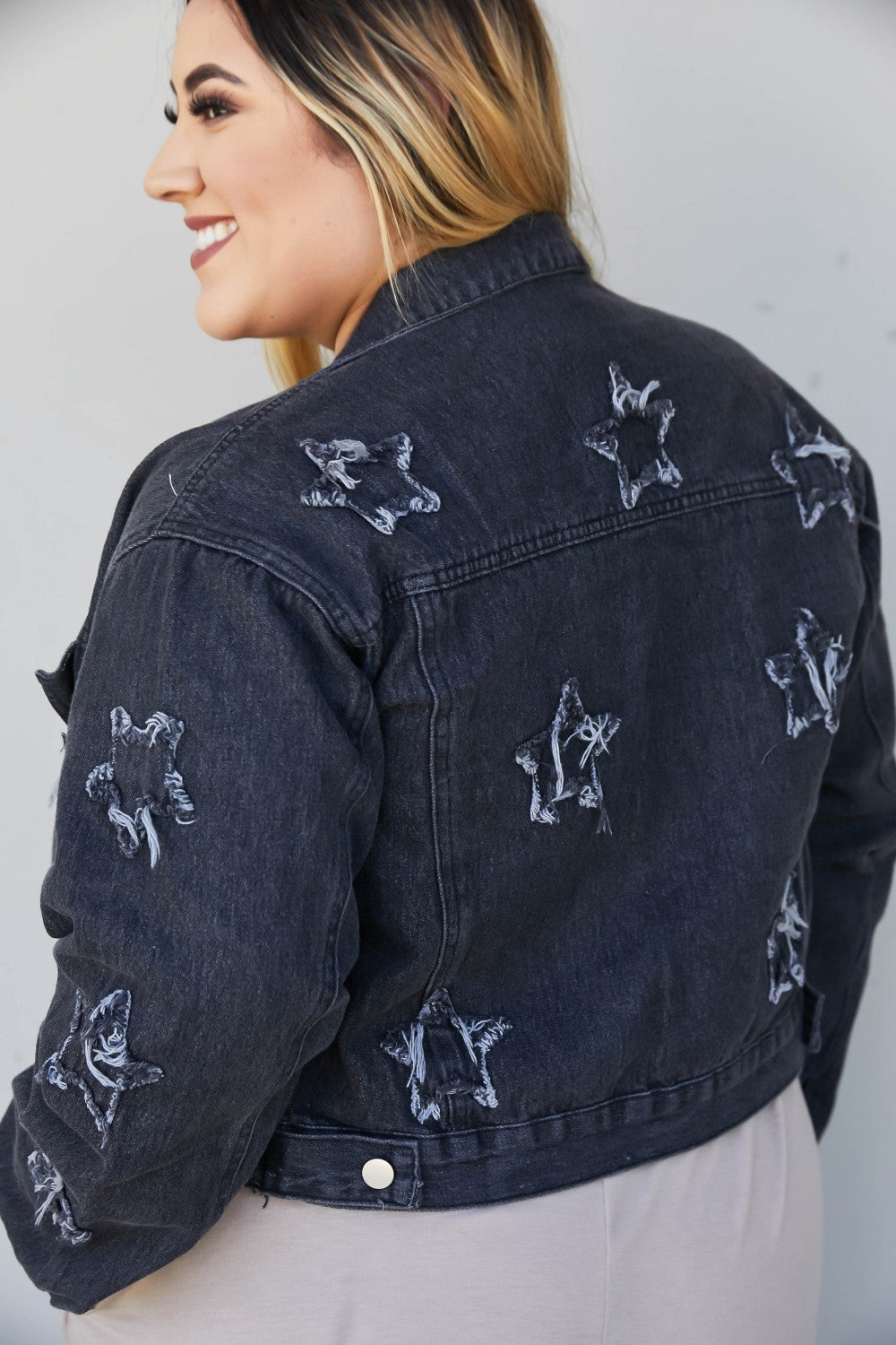 Sweet Generis Star-Crossed Full Size Run Cropped Denim Jacket