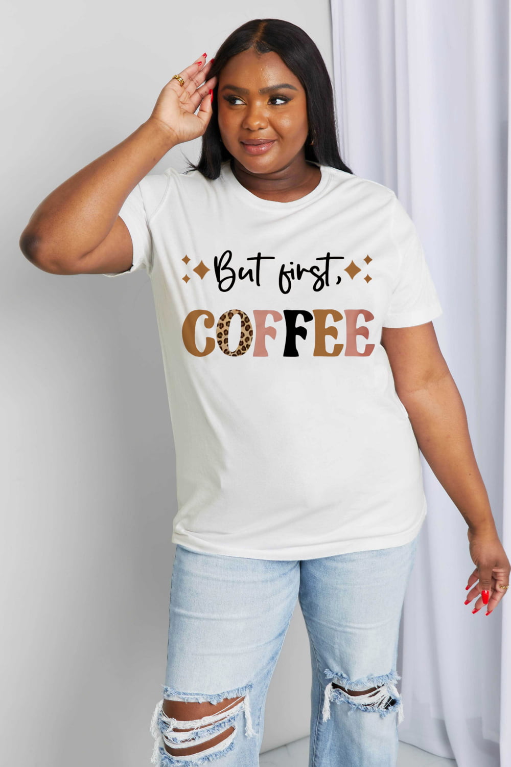 Simply Love Full Size  BUT FIRST COFFEE Graphic Cotton Tee