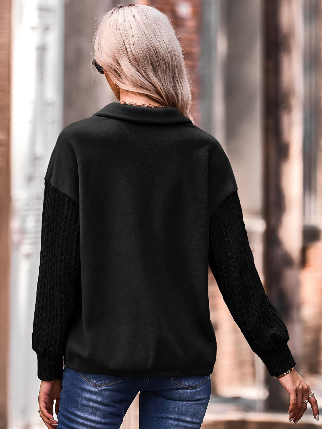 Quarter Zip Dropped Shoulder Spliced Sweatshirt