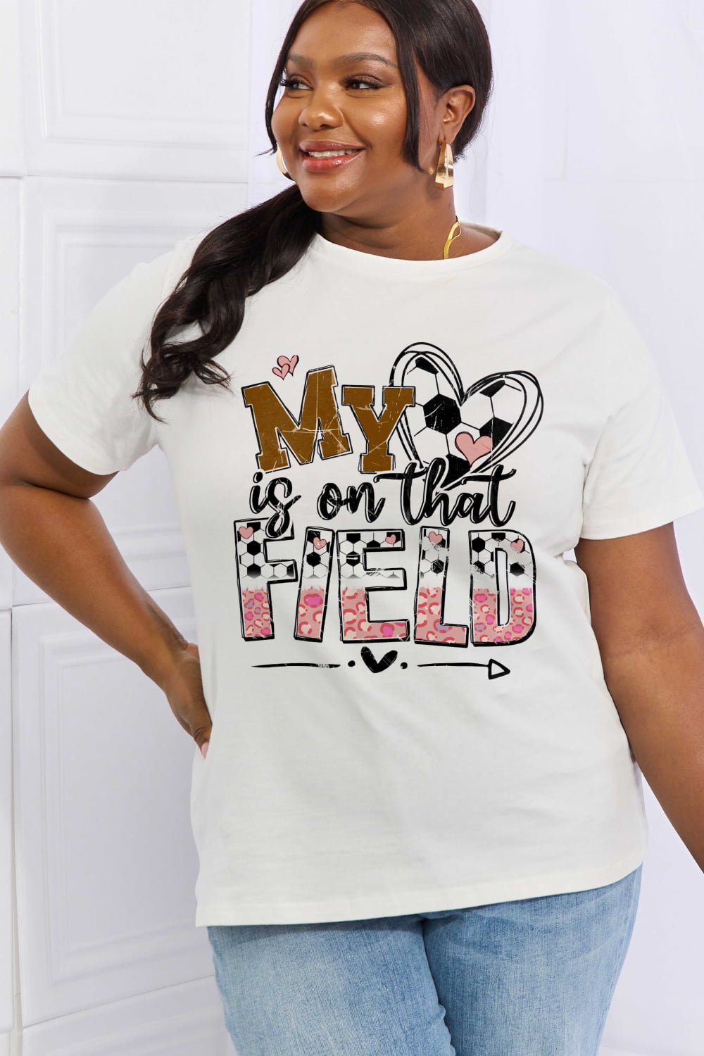 Simply Love Full Size MY HEART IS ON THAT FIELD Graphic Cotton Tee