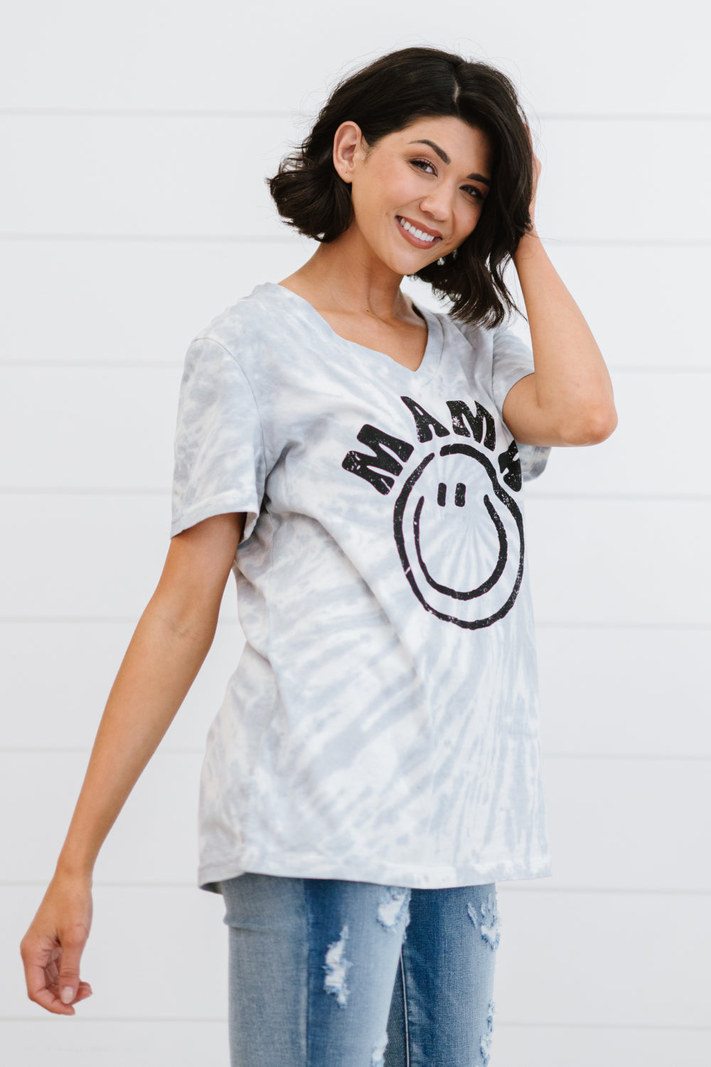 Sew In Love MAMA Smile Graphic Full Size Tie-Dye Tee Shirt