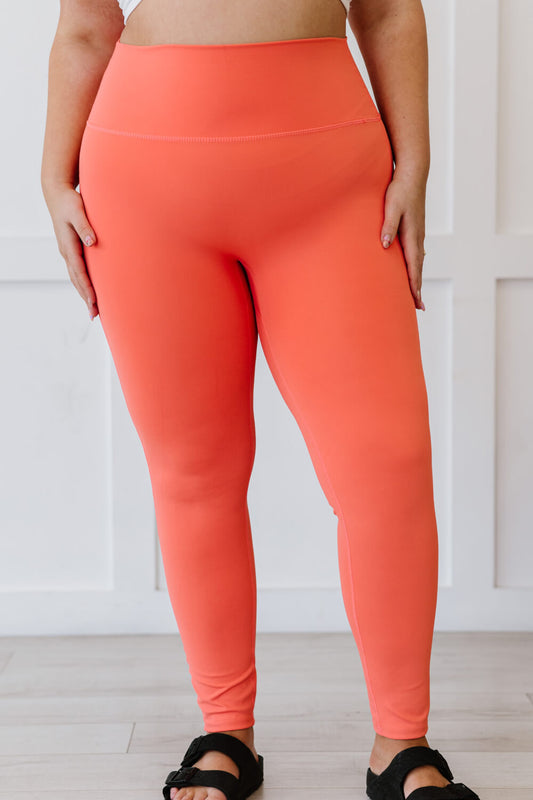 Zenana On Your Mark Full Size High Waisted Active Leggings in Deep Coral