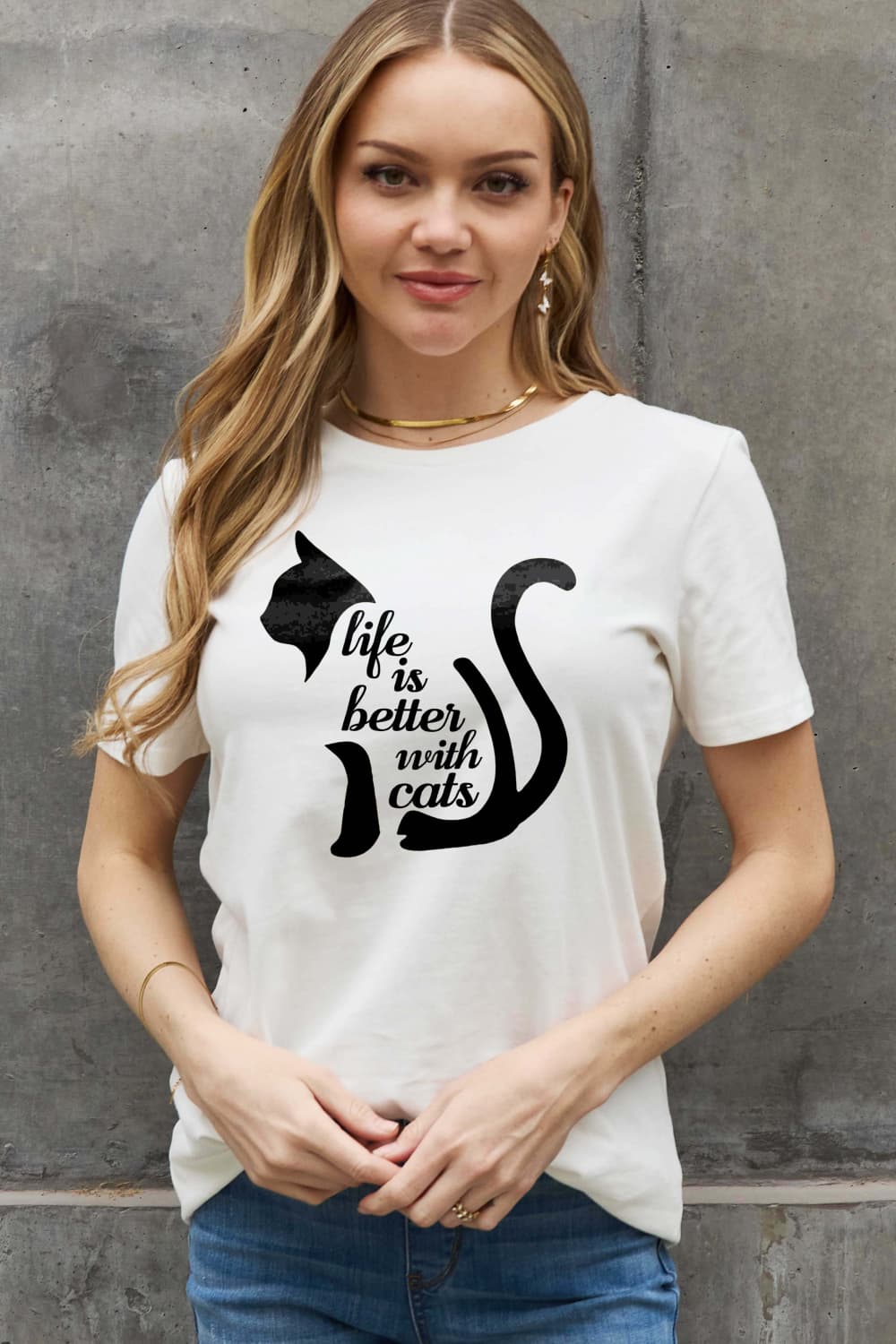 Simply Love Full Size LIFE IS BETTER WITH CATS Graphic Cotton Tee